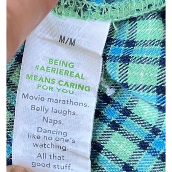 Aerie Green Plaid Flannel Pajama Shirt Top Cropped Relaxed Fit - Size Medium - Picture 8 of 10